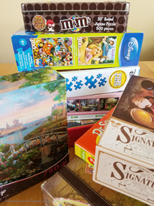 Jigsaw puzzles, stack of jigsaw puzzles